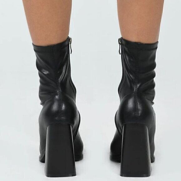 Princess Polly Mid-Calf Black Boots Women’s 6 Square Toe Block Heel Side Zipper - Picture 3 of 16